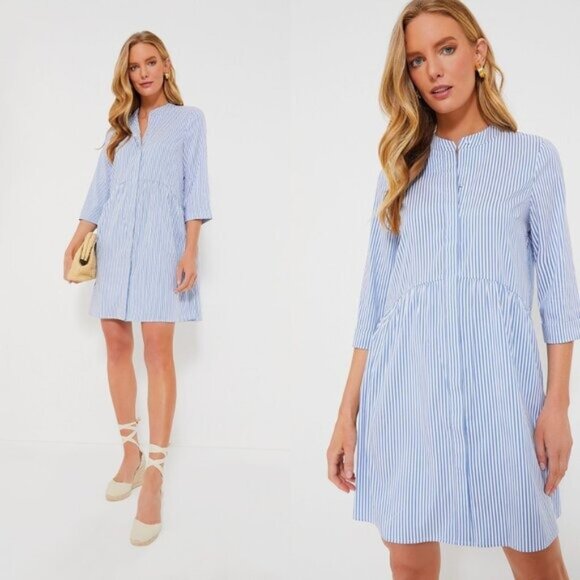 Tuckernuck Dresses & Skirts - Tuckernuck NEW Blue Stripe Button Down 3/4 Sleeve Royal Shirt Dress Size XS